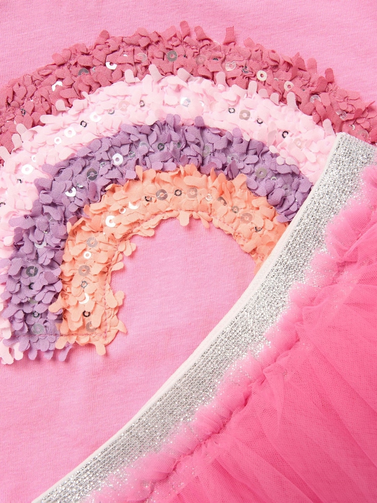 Miss Bright Pink Bow Applique Short Sleeve T-Shirt And Tutu Skirt Outfit Set - Image 4 of 4 Miss Bright Pink Bow Applique Short Sleeve T-Shirt And Tutu Skirt Outfit Set - Image 4 of 4