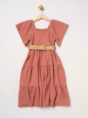 Miss Red Textured Dress And Belt Outfit Set - Image 2 of 3