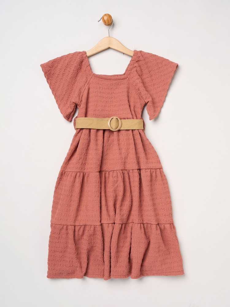 Miss Red Textured Dress And Belt Outfit Set - Image 2 of 3