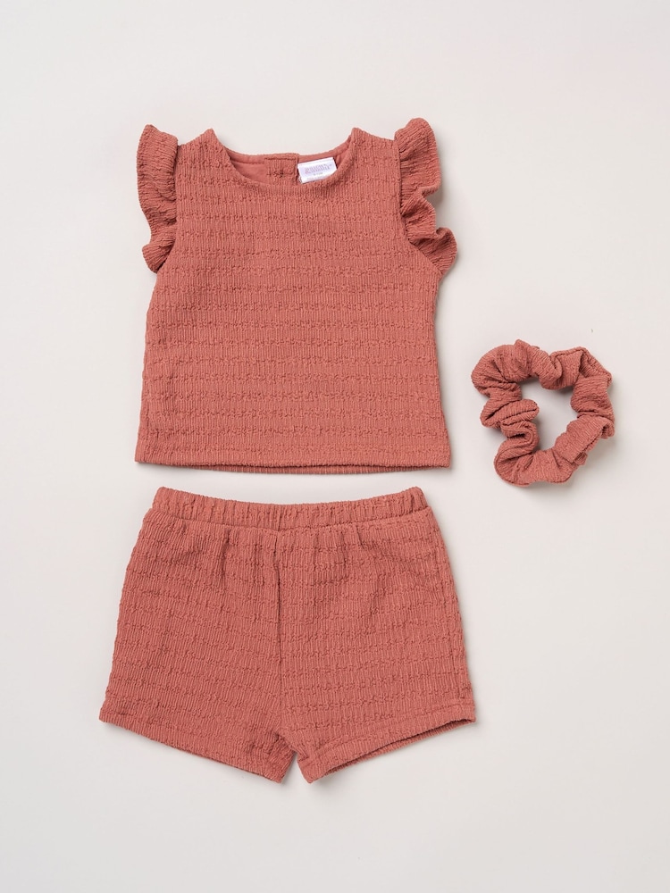 Miss Red Textured Top Shorts And Scrunchie Outfit Set - Image 1 of 6 Miss Red Textured Top Shorts And Scrunchie Outfit Set - Image 1 of 6