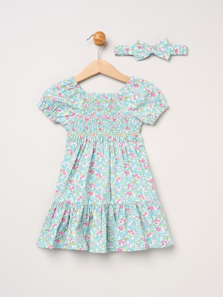Miss Floral Embroidered Smocked Dress with Headband - Imagen 1 de 5