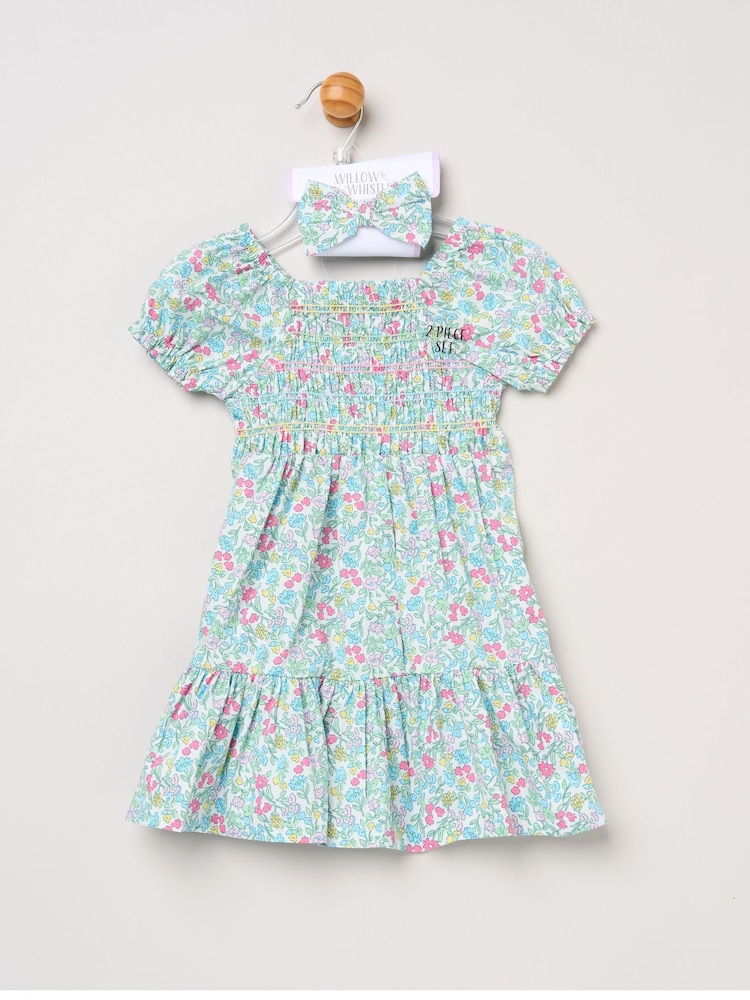 Miss Floral Embroidered Smocked Dress with Headband - Imagen 5 de 5
