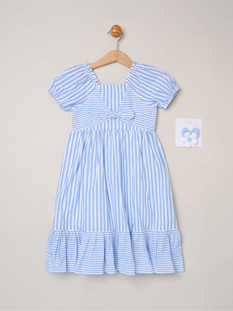 Miss Puff Sleeve Stripe Dress And Hair Clips 2-Pack - Bild 1 von 5
