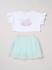 Miss Baby Blue Bow Applique Short Sleeve T-Shirt And Tutu Skirt Outfit Set - Image 1 of 5
