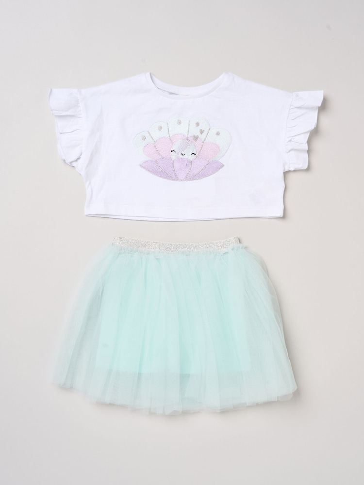 Miss Baby Blue Bow Applique Short Sleeve T-Shirt And Tutu Skirt Outfit Set - Image 1 of 5 Miss Baby Blue Bow Applique Short Sleeve T-Shirt And Tutu Skirt Outfit Set - Image 1 of 5