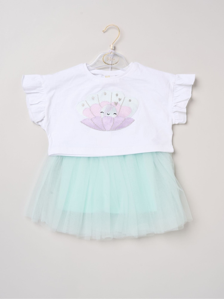 Miss Baby Blue Bow Applique Short Sleeve T-Shirt And Tutu Skirt Outfit Set - Image 2 of 5 Miss Baby Blue Bow Applique Short Sleeve T-Shirt And Tutu Skirt Outfit Set - Image 2 of 5