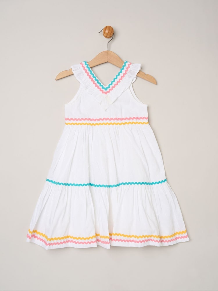 Miss White Ric Rac Trim Frill Dress - Image 1 of 3 Miss White Ric Rac Trim Frill Dress - Image 1 of 3