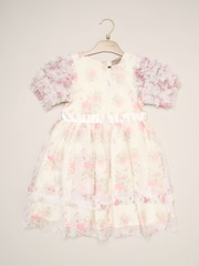 Miss White Floral Mesh Dress with Ruffle Sleeves - Image 2 of 3