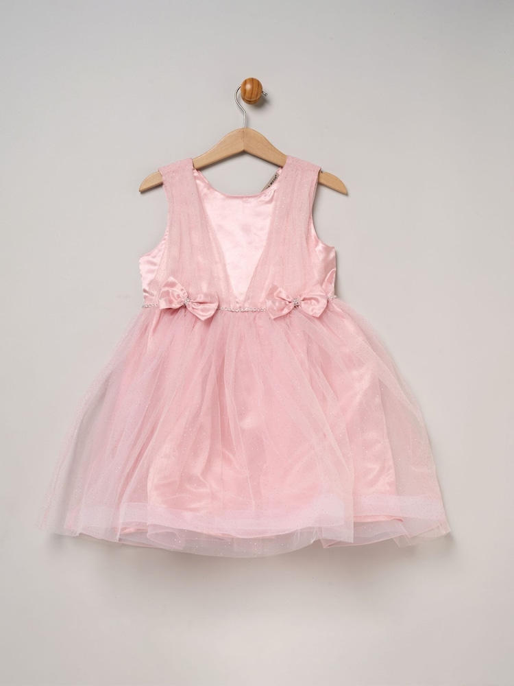 Miss Pink Tulle Dress With Rhinestone And Bows Set - Image 1 of 3 Miss Pink Tulle Dress With Rhinestone And Bows Set - Image 1 of 3