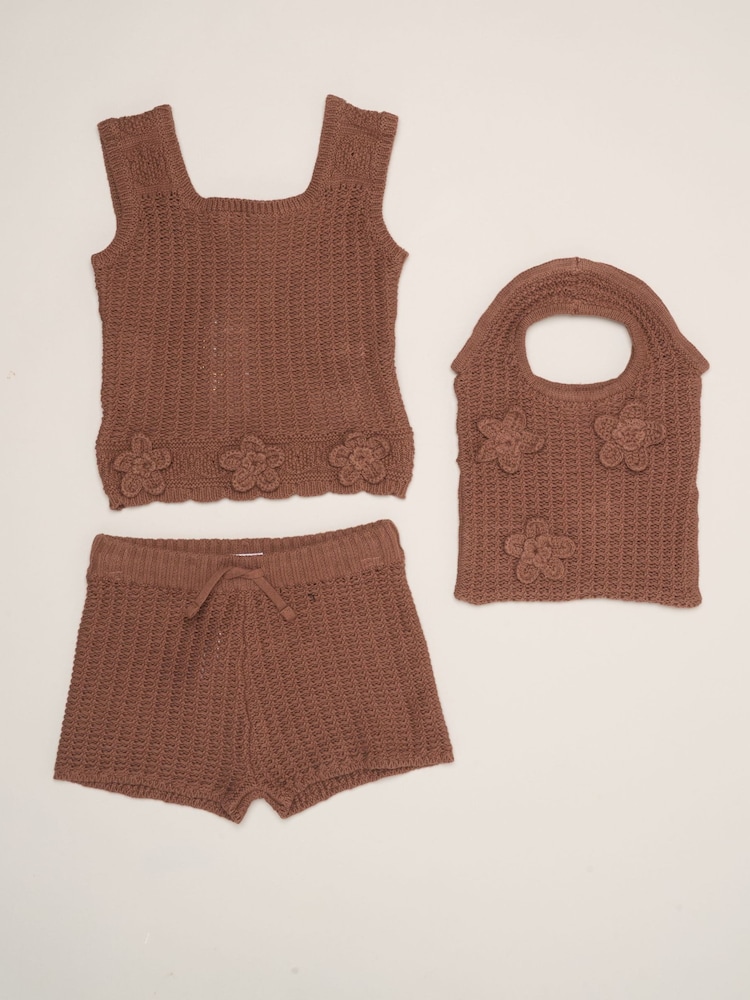 Miss Brown Scallop Floral Set With Strappy Top, Shorts & Bag 3 Piece - Image 1 of 6 Miss Brown Scallop Floral Set With Strappy Top, Shorts & Bag 3 Piece - Image 1 of 6