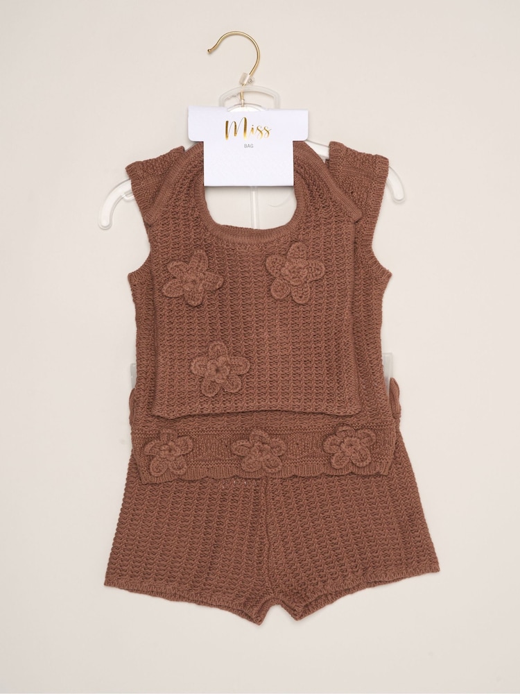 Miss Brown Scallop Floral Set With Strappy Top, Shorts & Bag 3 Piece - Image 2 of 6 Miss Brown Scallop Floral Set With Strappy Top, Shorts & Bag 3 Piece - Image 2 of 6