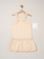 Miss Brown Striped Bubble Hem Dress with Frill and 2-Pack Hairclips - Image 1 of 5
