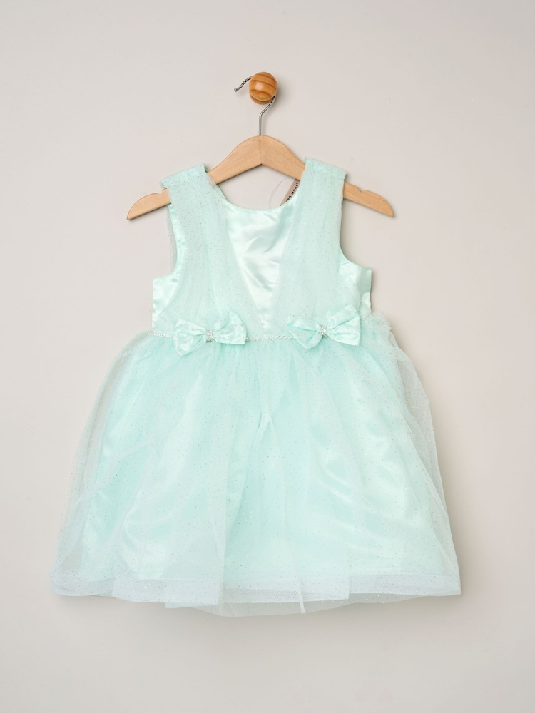 Miss Green Tulle Dress With Rhinestone And Bows Set - Image 1 of 3 Miss Green Tulle Dress With Rhinestone And Bows Set - Image 1 of 3