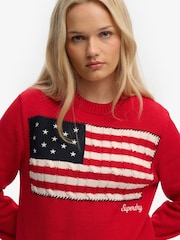 Superdry Red Athletic Essentials Americana Flag Crew Neck Knit Jumper - Image 1 of 6