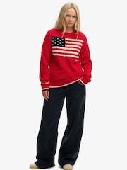 Superdry Red Athletic Essentials Americana Flag Crew Neck Knit Jumper - Image 4 of 6
