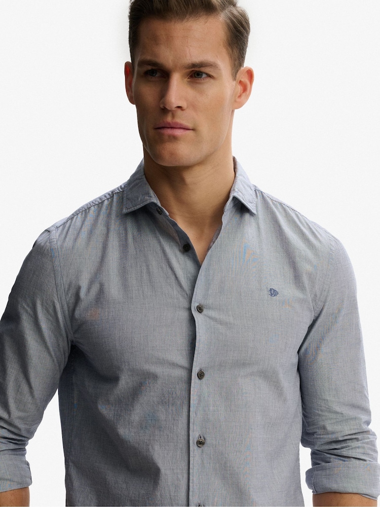 SUPERDRY Grey Cut Away Poplin Long Sleeve Shirt - Image 1 of 5