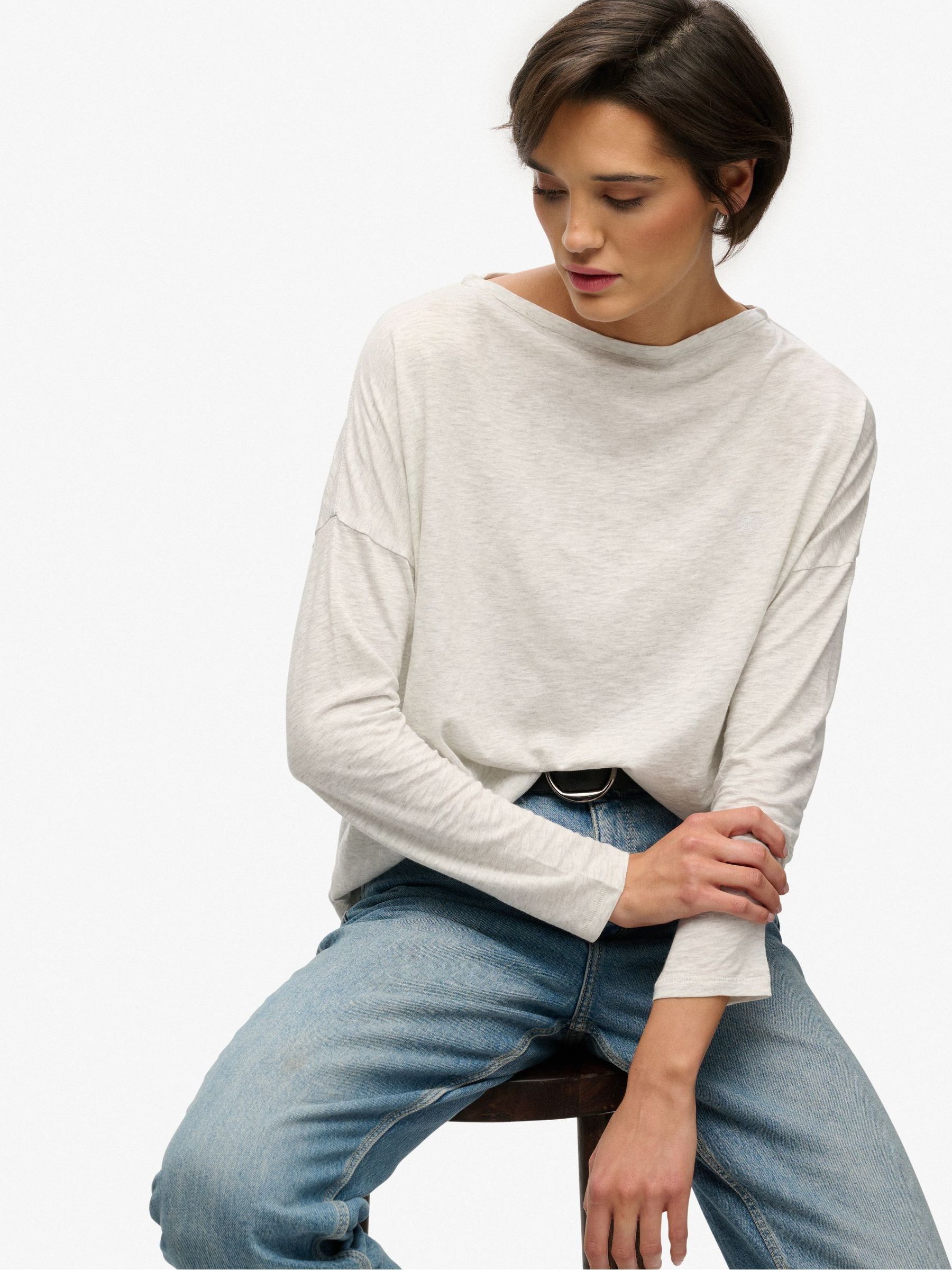 Superdry Women's Grey Studios Boat Neck Slub Long Sleeve Top - Image 1