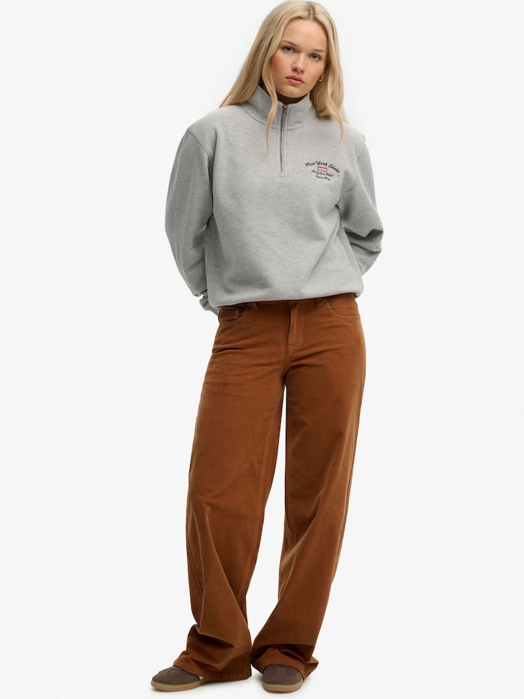 SUPERDRY Brown Mid Waist Baggy Mini Cord Trousers - Image 1 of 8