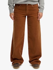 SUPERDRY Brown Mid Waist Baggy Mini Cord Trousers - Image 3 of 8