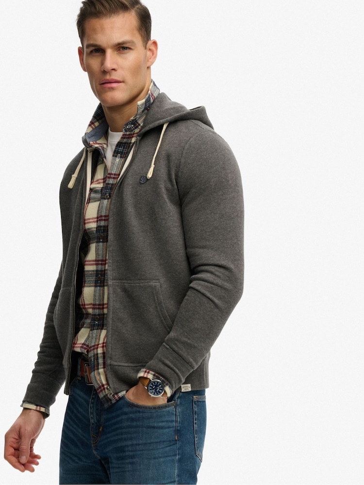 Superdry Grey Monogram Embroidered Zip Hoodie - Image 1 of 3 Superdry Grey Monogram Embroidered Zip Hoodie - Image 1 of 3