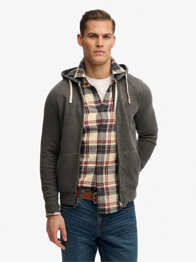 Superdry Grey Monogram Embroidered Zip Hoodie - Image 3 of 3 Superdry Grey Monogram Embroidered Zip Hoodie - Image 3 of 3