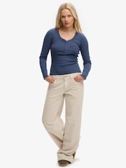 SUPERDRY Cream Mid Waist Baggy Mini Cord Trousers - Image 1 of 7