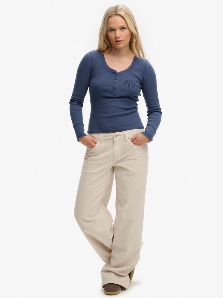 SUPERDRY Cream Mid Waist Baggy Mini Cord Trousers - Image 1 of 7