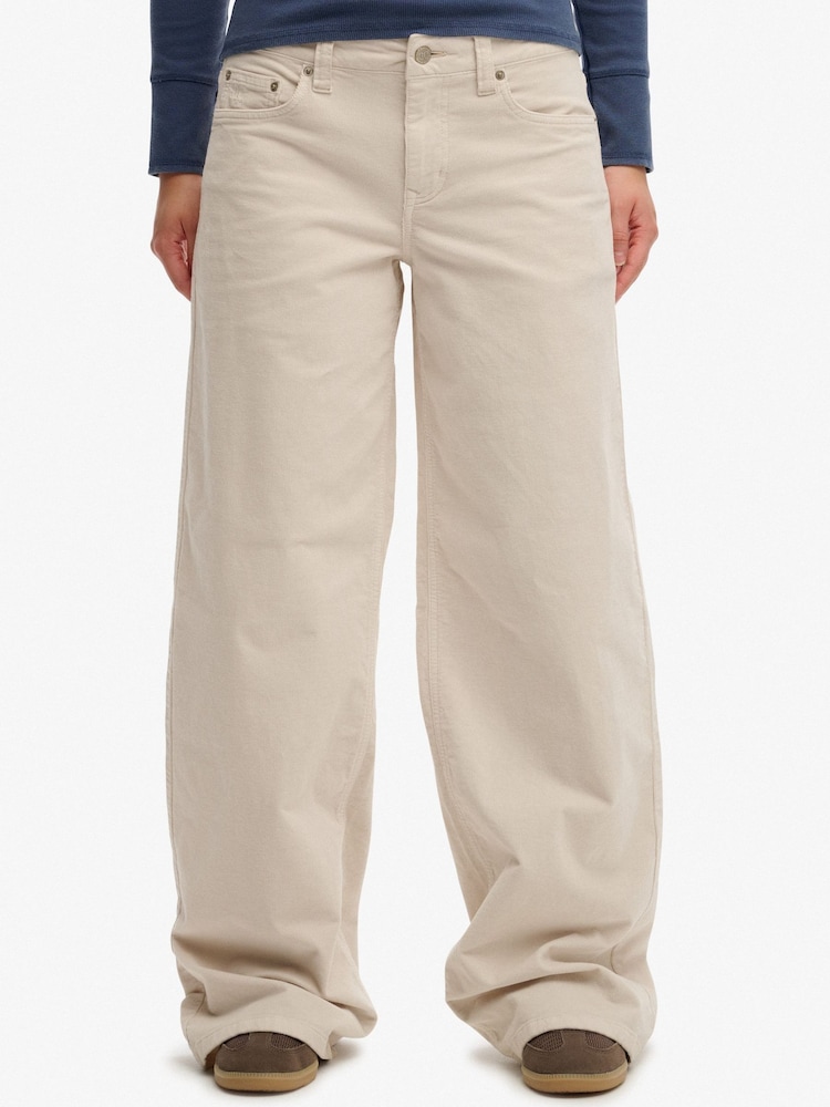 SUPERDRY Cream Mid Waist Baggy Mini Cord Trousers - Image 2 of 7