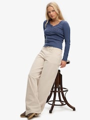 SUPERDRY Cream Mid Waist Baggy Mini Cord Trousers - Image 4 of 7