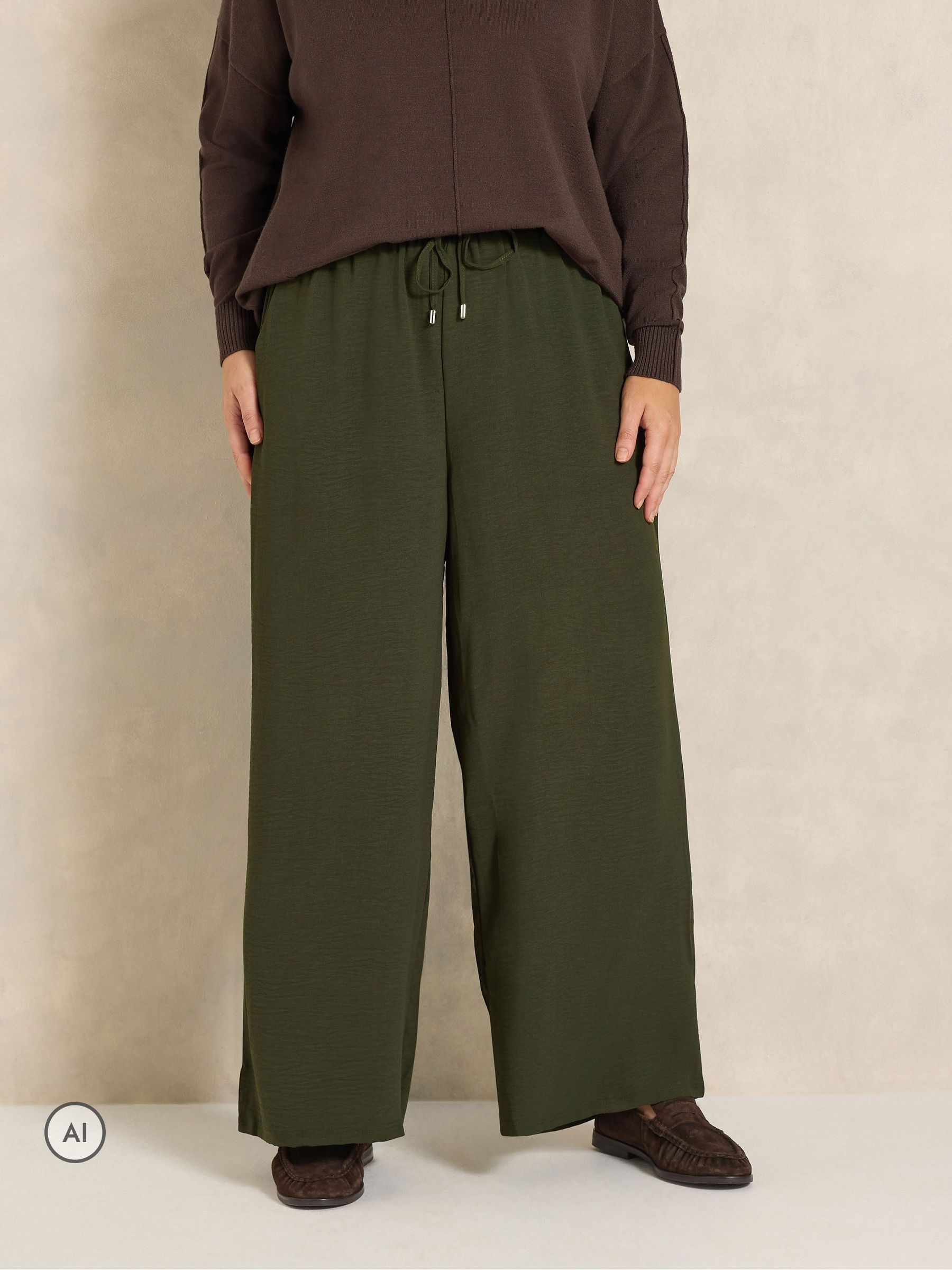 Evans Women's Green Wide Leg Airflow Trousers - Image 1