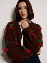 Apricot Brown Chunky Knit Cherry Cardigan - Image 4 of 4