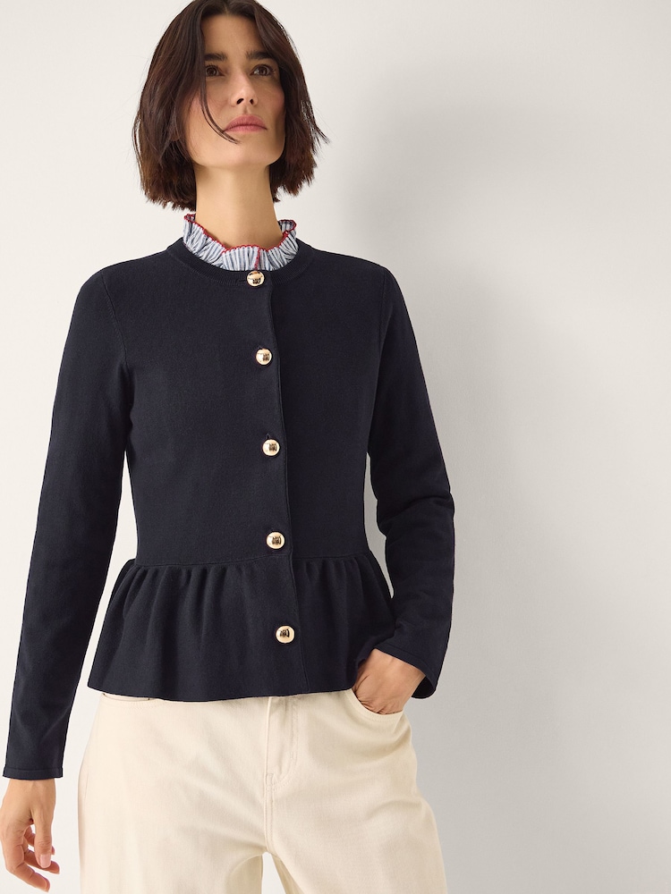 Monsoon Blue Prune Peplum Cardigan - Image 1 of 5