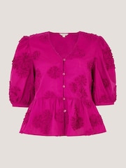 Monsoon Pink Tammy Puff Sleeve Embroidered Top - Image 1 of 1