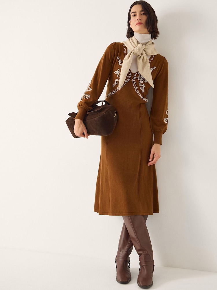 Monsoon Cleo V-Neck Embroidered Knit Midi Dress - Imaginea 1 din 6