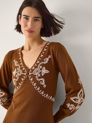 Monsoon Cleo V-Neck Embroidered Knit Midi Dress - Imaginea 4 din 6