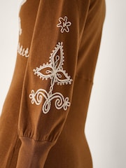 Monsoon Cleo V-Neck Embroidered Knit Midi Dress - Imaginea 5 din 6