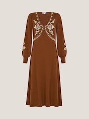 Monsoon Cleo V-Neck Embroidered Knit Midi Dress - Imaginea 6 din 6