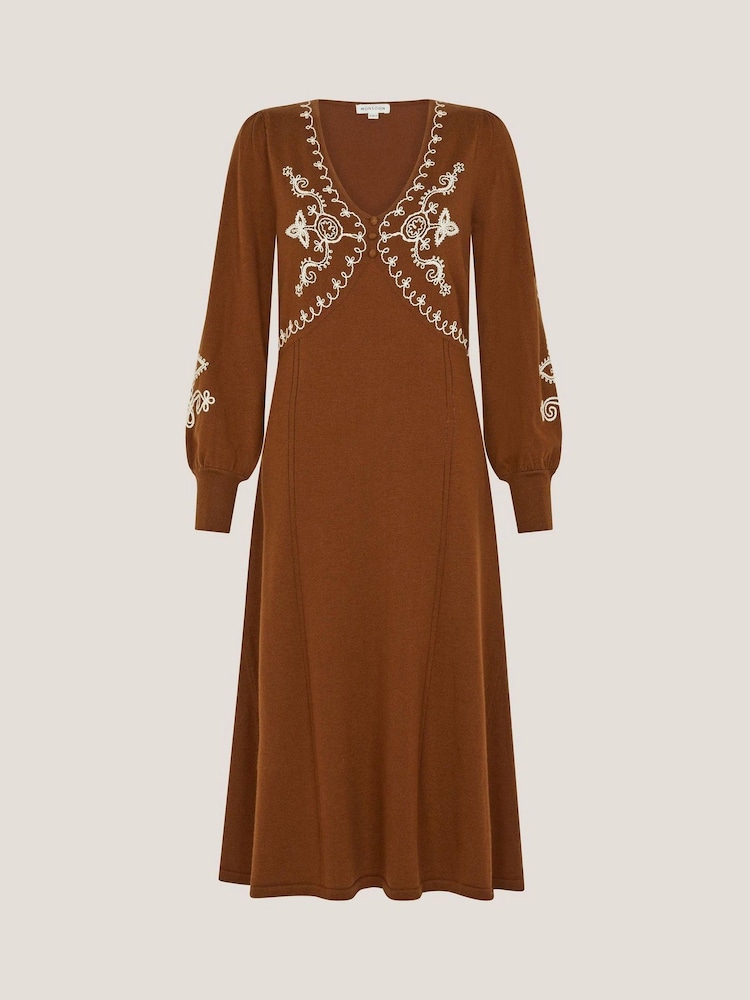 Monsoon Cleo V-Neck Embroidered Knit Midi Dress - Imaginea 6 din 6