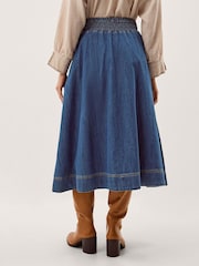 Monsoon Blue Sophie Shirred Denim Midi Skirt - Image 2 of 6