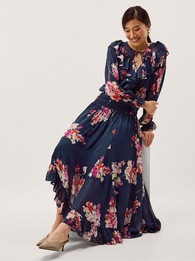 Monsoon Blue Amber Floral Ruffle Maxi Dress - Image 1 of 5