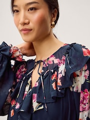 Monsoon Blue Amber Floral Ruffle Maxi Dress - Image 4 of 5