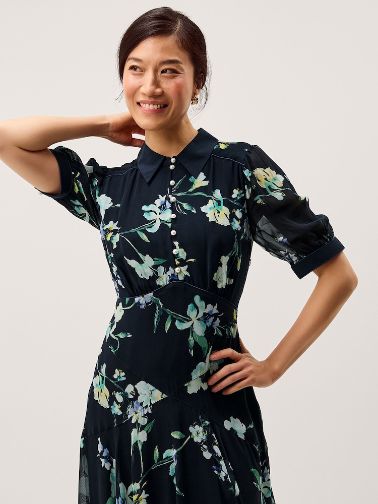 short sleeve midi tea dress Wedding-Guest Midi Party Dress with Short Sleeves Hunter Green / Large
