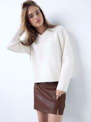 Chocolate Brown Faux Leather Mini Skirt - Image 1 of 8