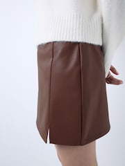 Chocolate Brown Faux Leather Mini Skirt - Image 3 of 8