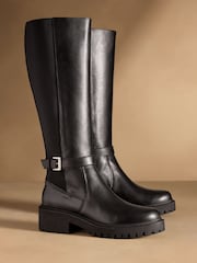 Russell & Bromley Black Kickstart Tall Chelsea Cleated Knee High Boots - Image 1 of 7