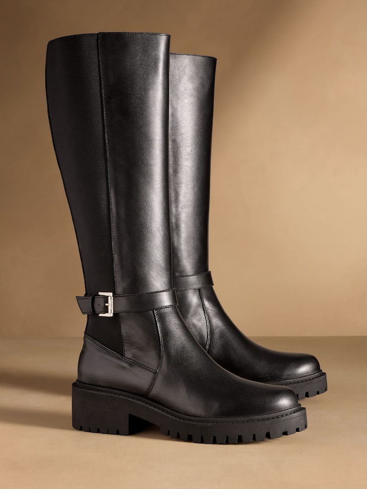 Russell & Bromley Black Kickstart Tall Chelsea Cleated Knee High Boots - Image 1 of 7