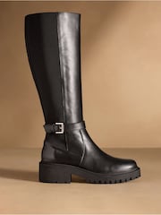 Russell & Bromley Black Kickstart Tall Chelsea Cleated Knee High Boots - Image 2 of 7