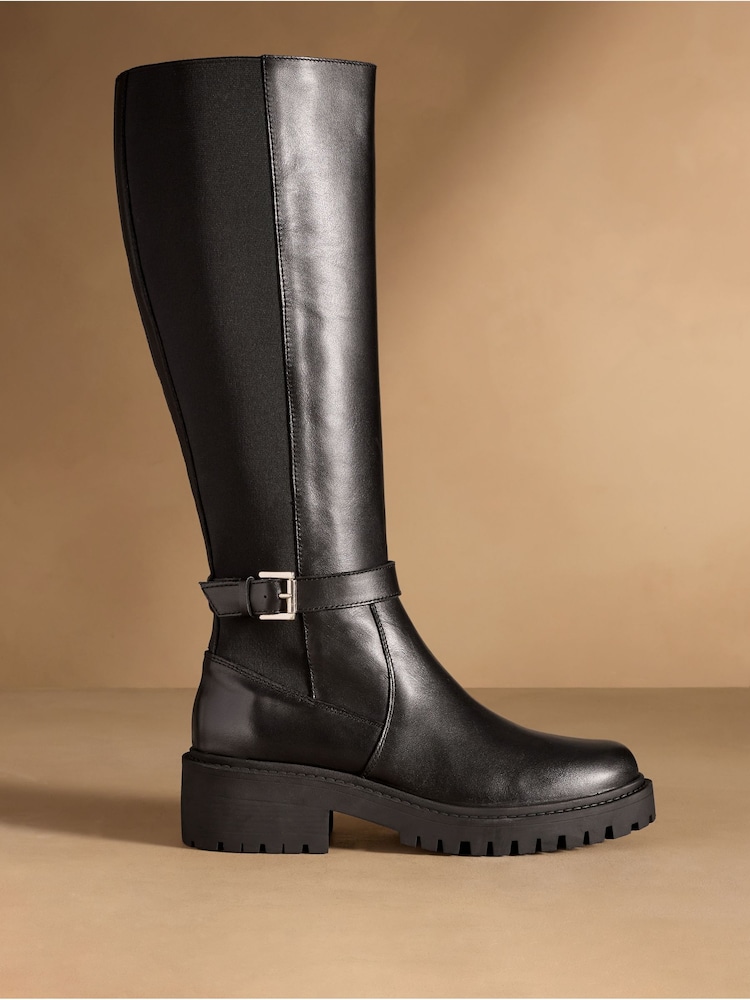 Russell & Bromley Black Kickstart Tall Chelsea Cleated Knee High Boots - Image 2 of 7