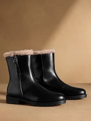 Russell & Bromley Black Lake Size Zip Faux Fur Lined Boots - Image 1 of 7