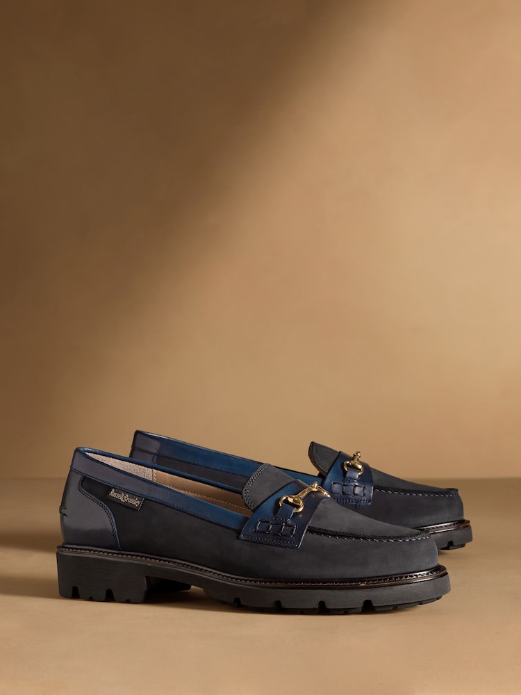 Russell & Bromley Navy Westminster Snaffle Lug Sole Loafers - Image 1 of 7 Russell & Bromley Navy Westminster Snaffle Lug Sole Loafers - Image 1 of 7